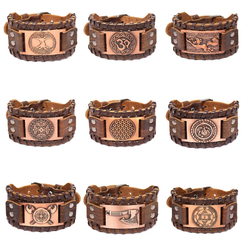 Breites Retro-Piraten-Kompass-Armband aus Leder