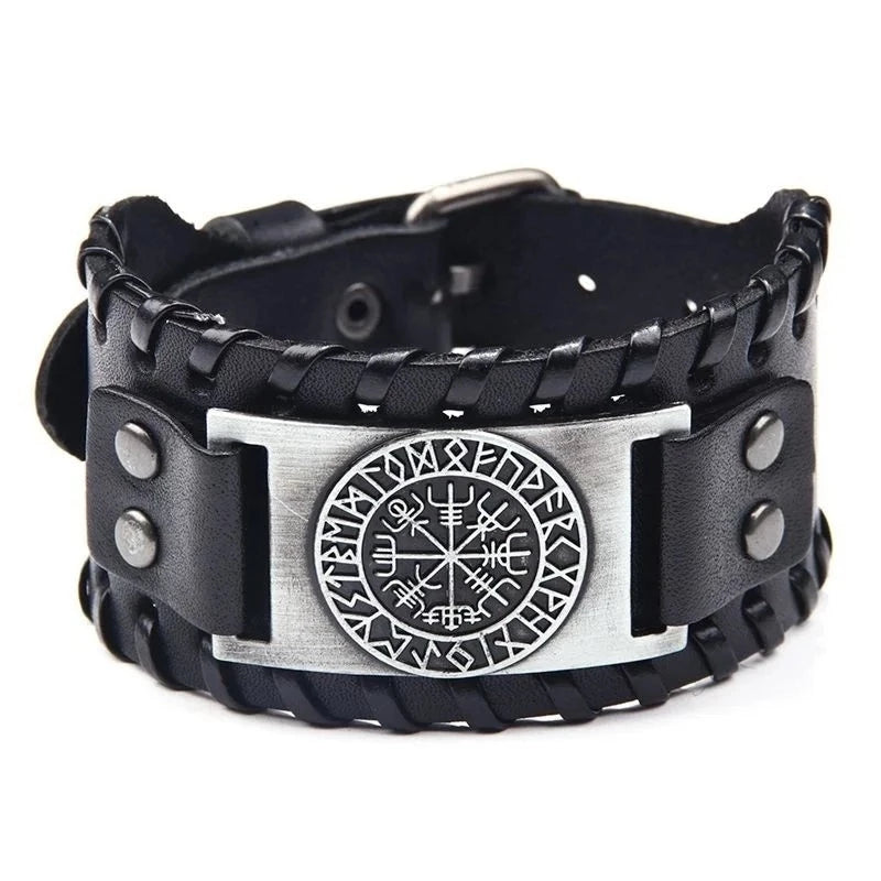 Breites Retro-Piraten-Kompass-Armband aus Leder