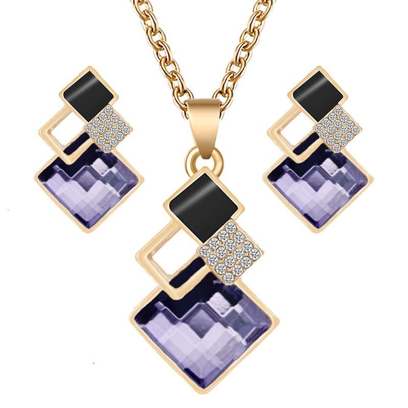 Geometrische Halskette Und Ohrringschmuckset Strassonstone