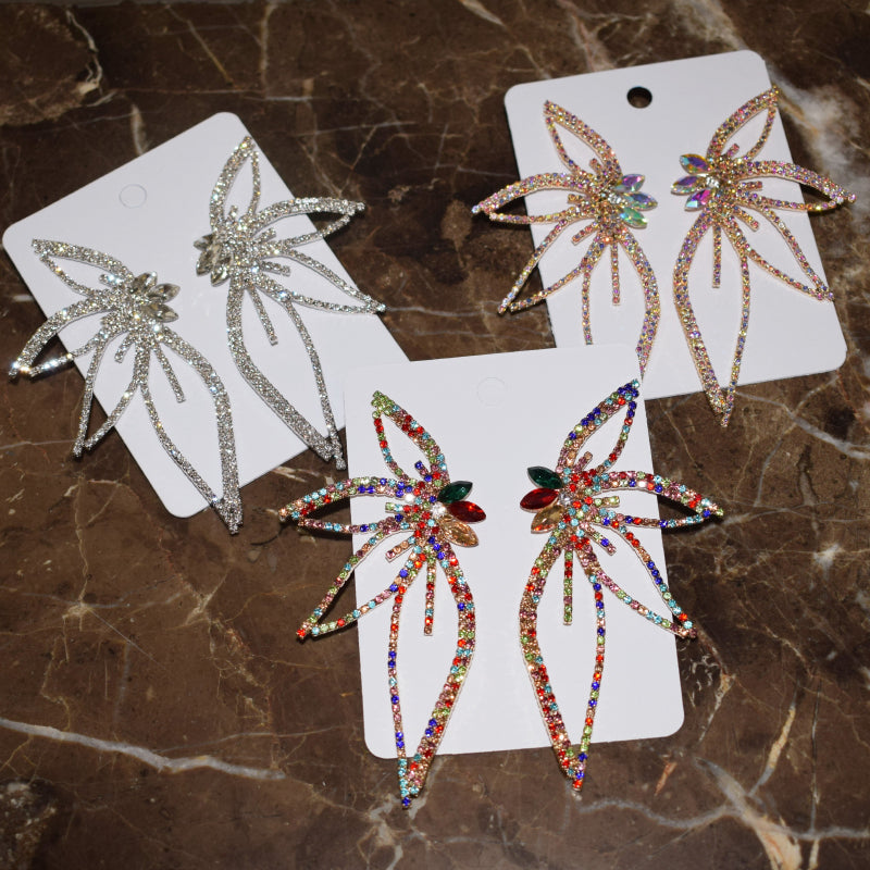 Strasssteine Besetzt Blumenblatt Große Drop Statement Ohrringe