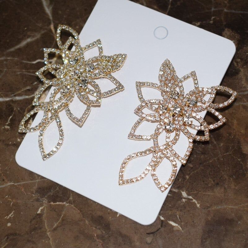 Strasssteine Besetzt Blumenblatt Große Drop Statement Ohrringe