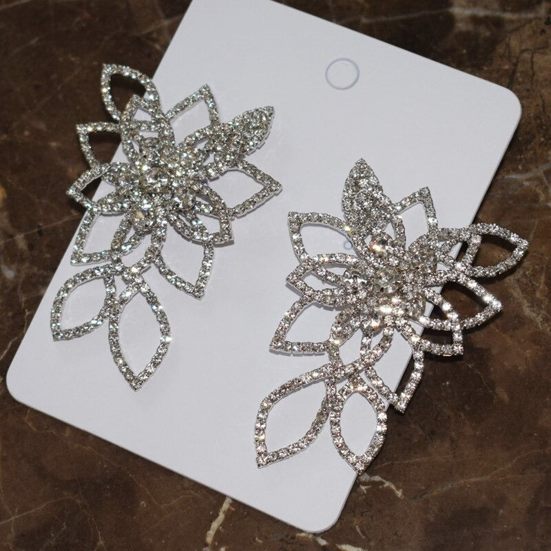 Strasssteine Besetzt Blumenblatt Große Drop Statement Ohrringe
