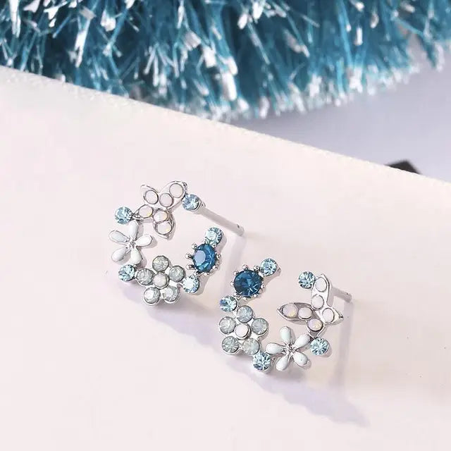 Romantische Zirkonblumenstecker für Frauen Koreanische Kristall süße Schmetterlingsblumen Tulpen exquisiter Ohrring Party Charm Schmuck