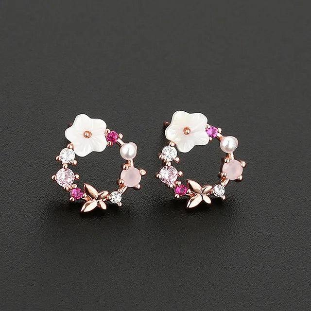 Romantische Zirkonblumenstecker für Frauen Koreanische Kristall süße Schmetterlingsblumen Tulpen exquisiter Ohrring Party Charm Schmuck