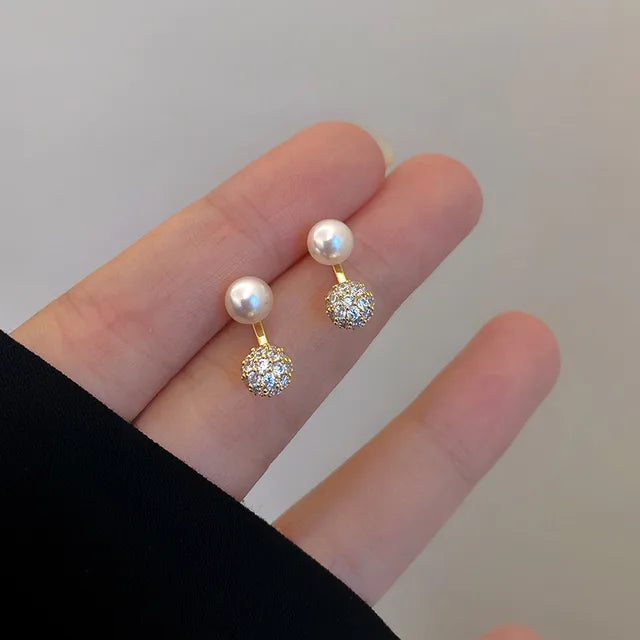 Runde Ohrstecker für Frauen Koreanische Leicht Luxus Zirkon Perle Mode Kristall Imitation Perle Süße Ohrringe Mädchen Schmuck