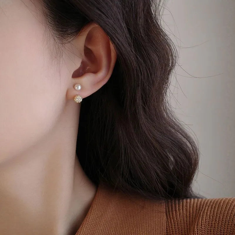 Runde Ohrstecker für Frauen Koreanische Leicht Luxus Zirkon Perle Mode Kristall Imitation Perle Süße Ohrringe Mädchen Schmuck