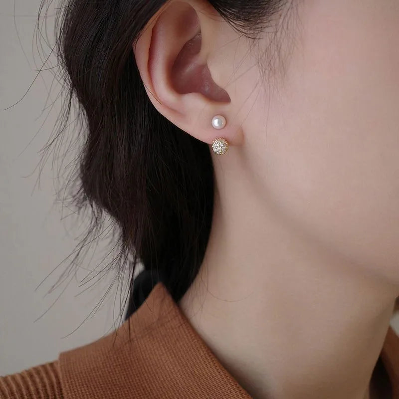 Runde Ohrstecker für Frauen Koreanische Leicht Luxus Zirkon Perle Mode Kristall Imitation Perle Süße Ohrringe Mädchen Schmuck