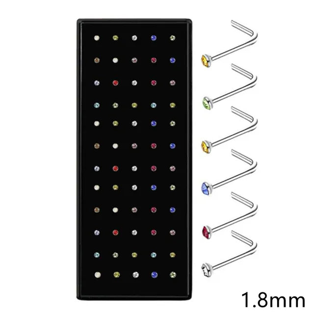 Modischer Nasenring in C-Form mit Kristallen, Edelstahl, mehrfarbig