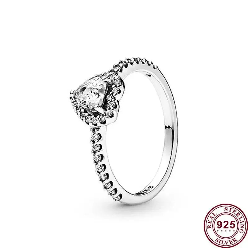 Hochwertiger Damenring aus Sterlingsilber, roter herzförmiger Kristallring