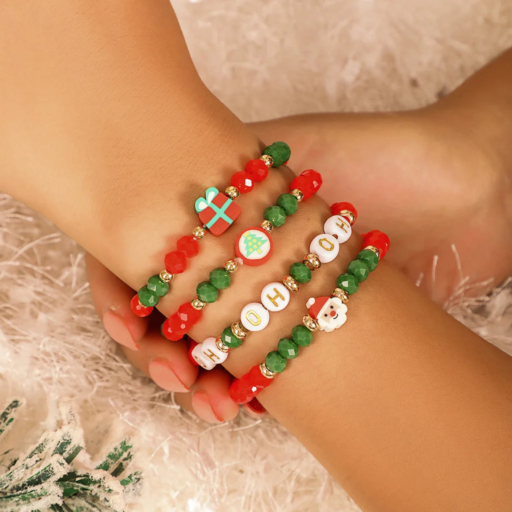4-teiliges Weihnachtsperlen-Armband-Set