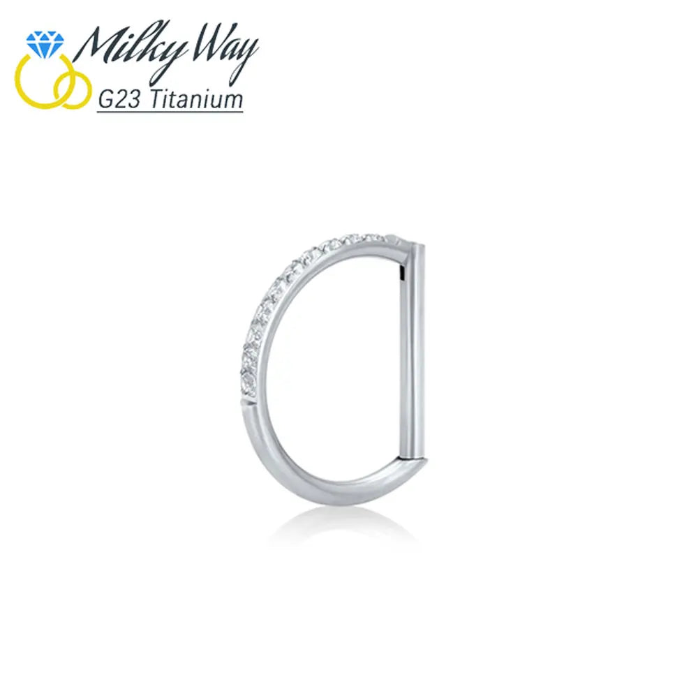 Titan-D-Ring-Set, Zirkon-Nasenring, Hip-Hop-Ohrring, Clicker