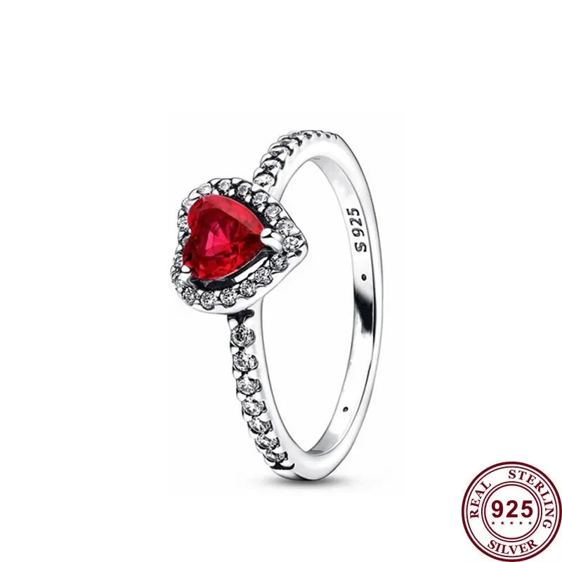 Hochwertiger Damenring aus Sterlingsilber, roter herzförmiger Kristallring