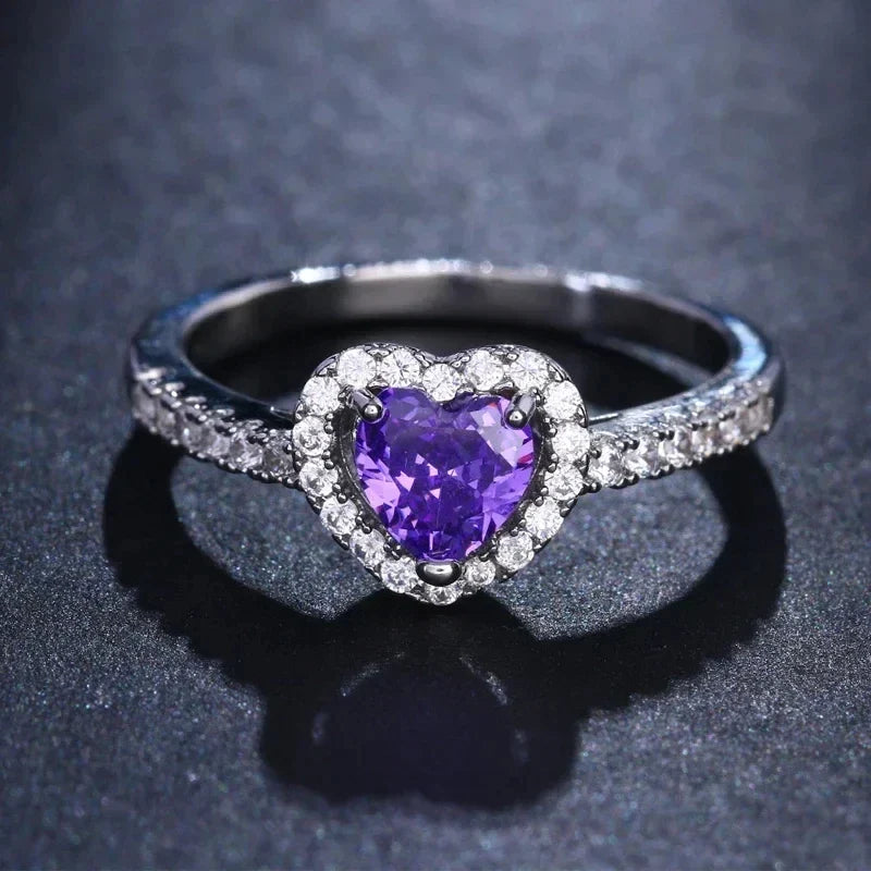 Hochwertiger Damenring aus Sterlingsilber, roter herzförmiger Kristallring