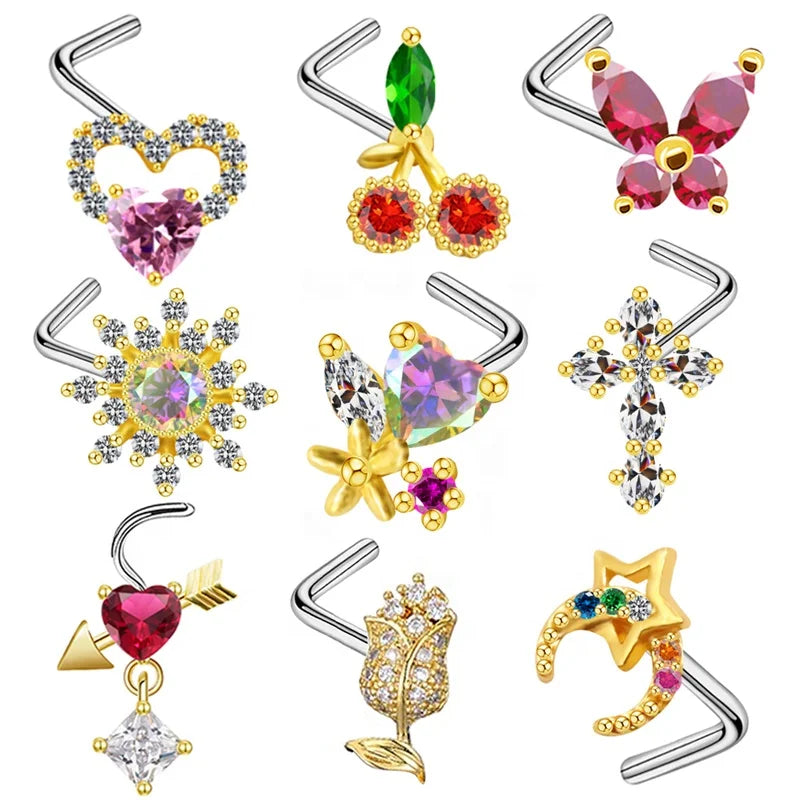 Nasenring für Frauen, baumelndes Nasenpiercing, Edelstahl, Nasenbiegering, Schmetterling, baumelnder Nasenring, Körperpiercing-Schmuck