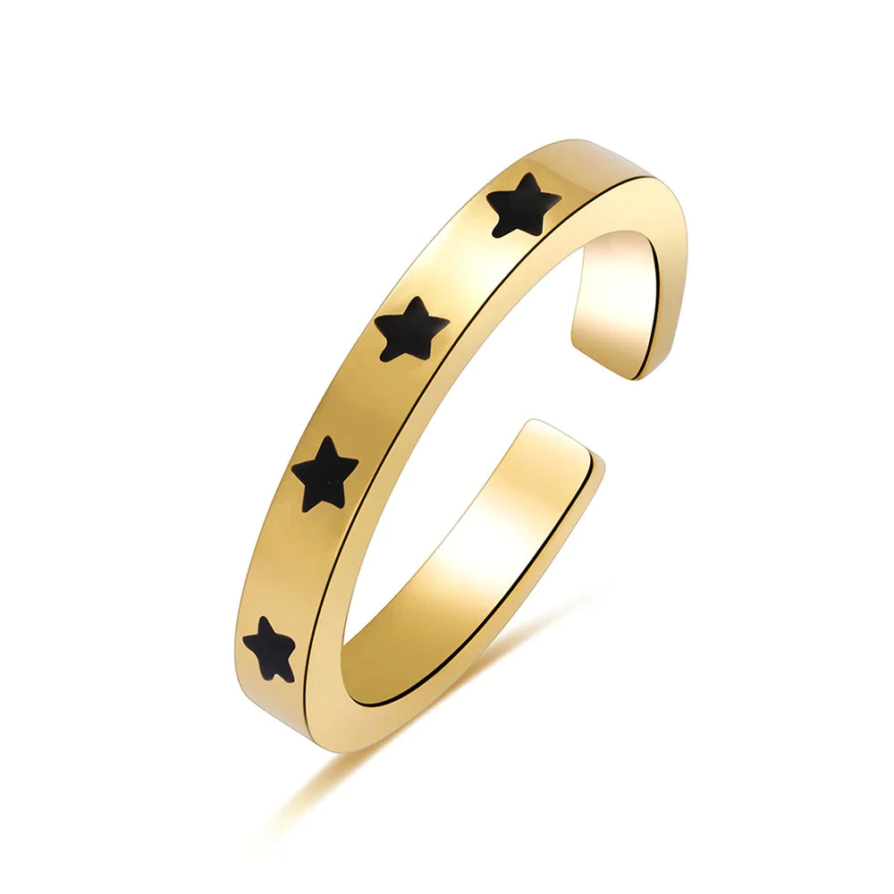 WILD & FREE Trendige Edelstahlringe für Damen, Sterne, Sonne, schicker, exquisiter, 18 Karat vergoldeter, wasserfester Schmuck