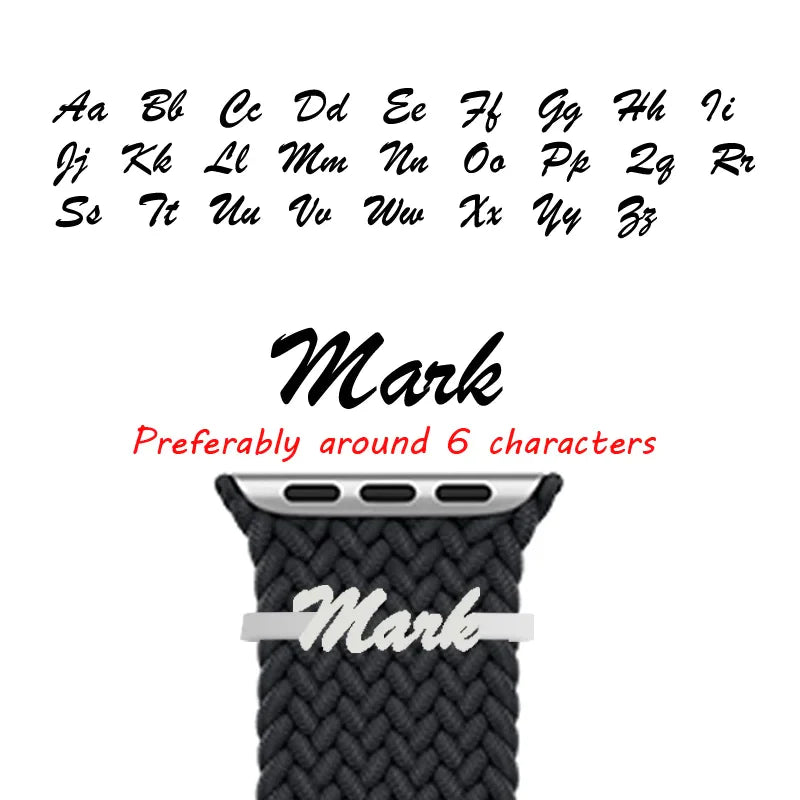 Kreative Uhrenschlaufe für Apple Watch, Edelstahl, individueller Namens-Uhrenarmband-Charm, dekorative Schleife, personalisierter Buchstabenschmuck
