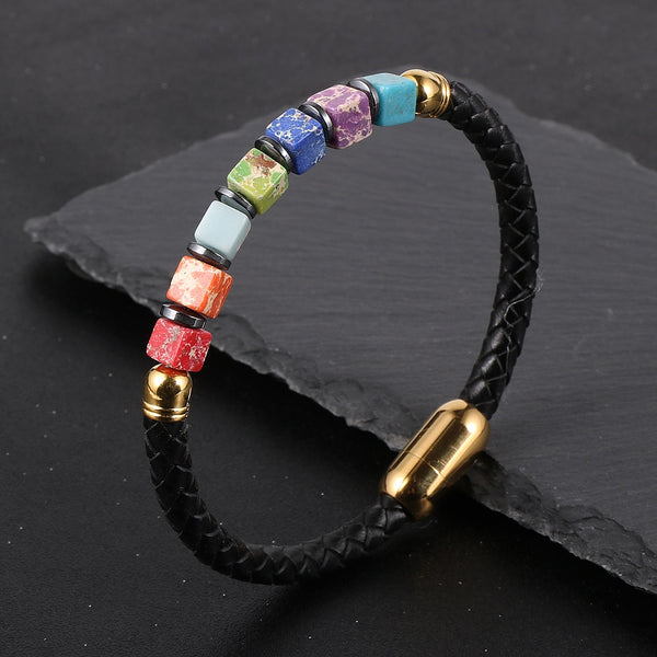7 Chakra kubische Perlen Armband