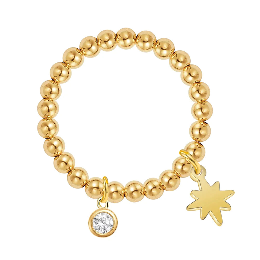 WILD & FREE Trendige Edelstahlringe für Damen, Sterne, Sonne, schicker, exquisiter, 18 Karat vergoldeter, wasserfester Schmuck