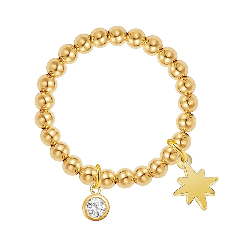 WILD & FREE Trendige Edelstahlringe für Damen, Sterne, Sonne, schicker, exquisiter, 18 Karat vergoldeter, wasserfester Schmuck