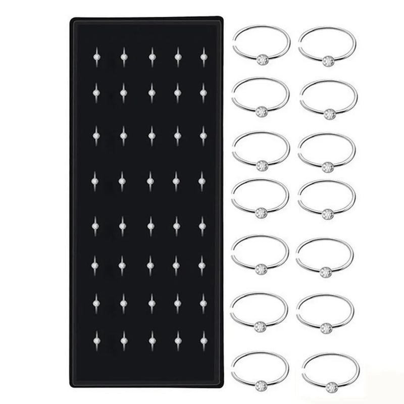 Modischer Nasenring in C-Form mit Kristallen, Edelstahl, mehrfarbig