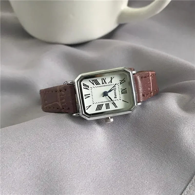 Retro-Uhren, klassisch, lässig, Quarz-Zifferblatt, Lederarmband, rechteckige Uhr, modische Armbanduhren für Damen