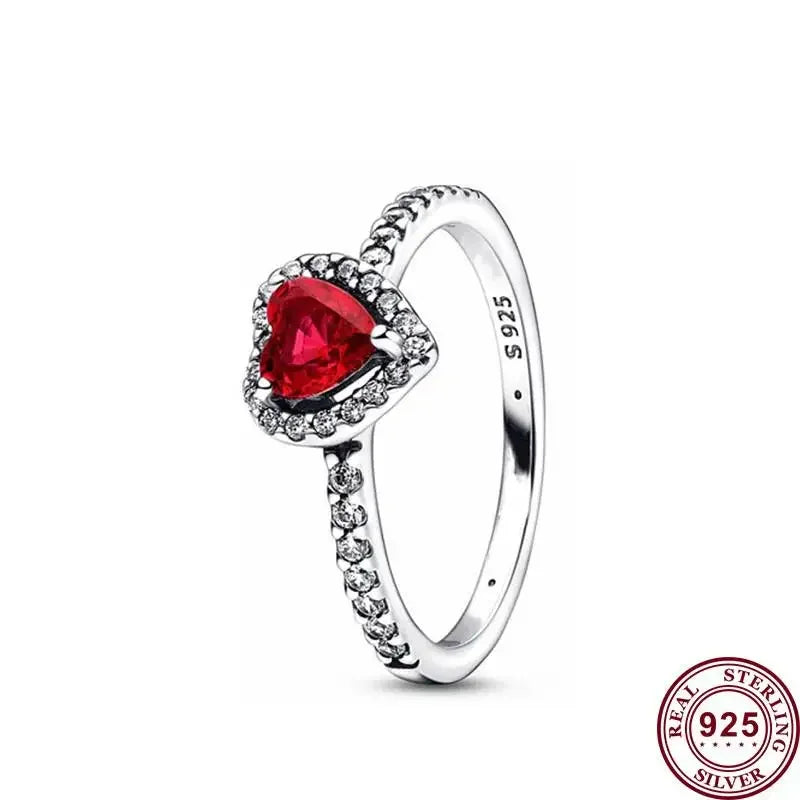 Hochwertiger Damenring aus Sterlingsilber, roter herzförmiger Kristallring