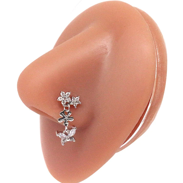 Nasenring für Frauen, baumelndes Nasenpiercing, Edelstahl, Nasenbiegering, Schmetterling, baumelnder Nasenring, Körperpiercing-Schmuck