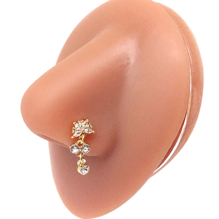 Nasenring für Frauen, baumelndes Nasenpiercing, Edelstahl, Nasenbiegering, Schmetterling, baumelnder Nasenring, Körperpiercing-Schmuck