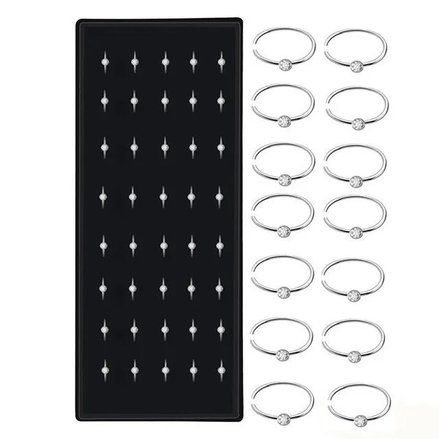 Modischer Nasenring in C-Form mit Kristallen, Edelstahl, mehrfarbig