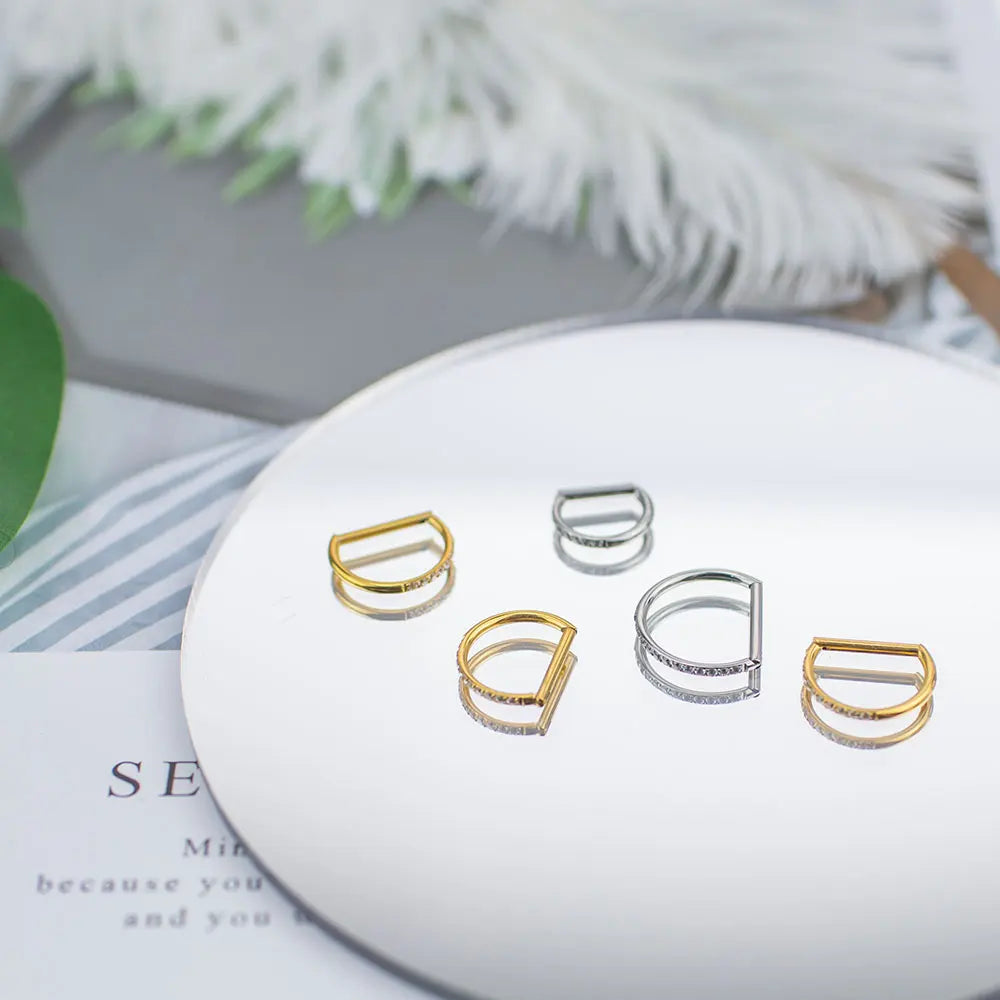 Titan-D-Ring-Set, Zirkon-Nasenring, Hip-Hop-Ohrring, Clicker-Helix