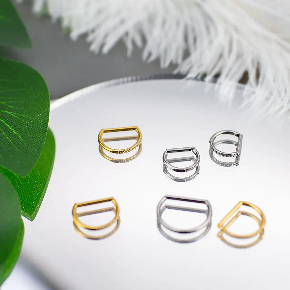 Titan-D-Ring-Set, Zirkon-Nasenring, Hip-Hop-Ohrring, Clicker-Helix