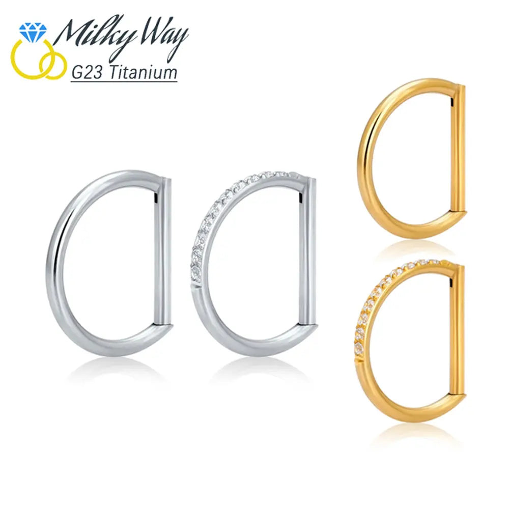 Titan-D-Ring-Set, Zirkon-Nasenring, Hip-Hop-Ohrring, Clicker