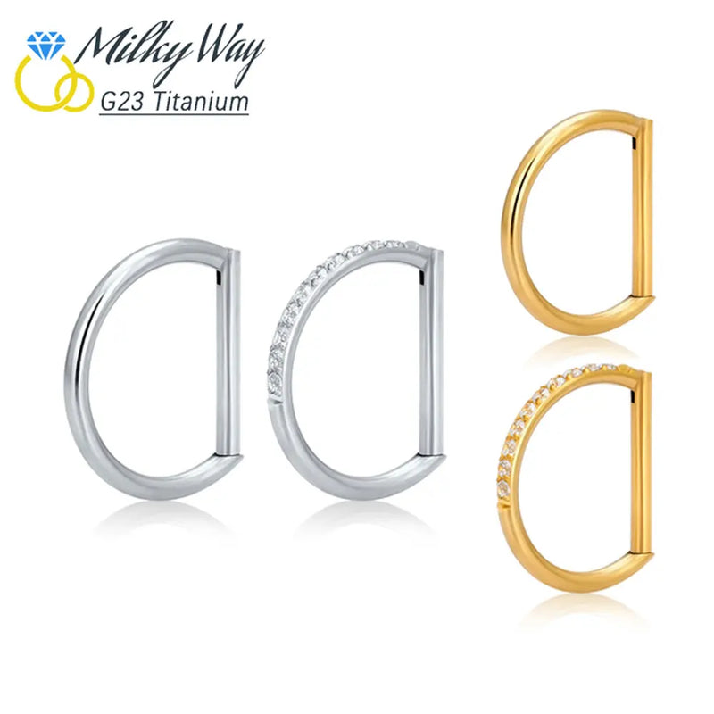 Titan-D-Ring-Set, Zirkon-Nasenring, Hip-Hop-Ohrring, Clicker