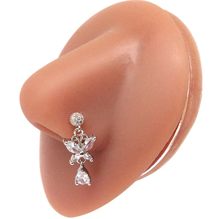 Nasenring für Frauen, baumelndes Nasenpiercing, Edelstahl, Nasenbiegering, Schmetterling, baumelnder Nasenring, Körperpiercing-Schmuck