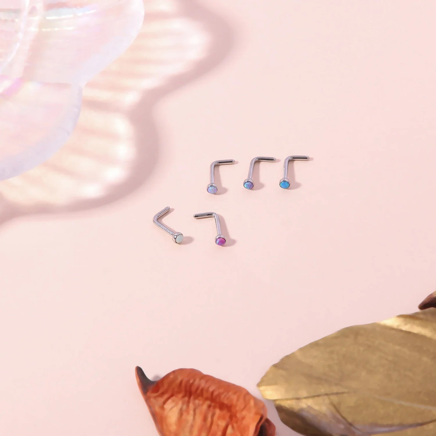 Opalstein-Nasenstecker-Piercing, Nasenloch-Piercings aus Edelstahl