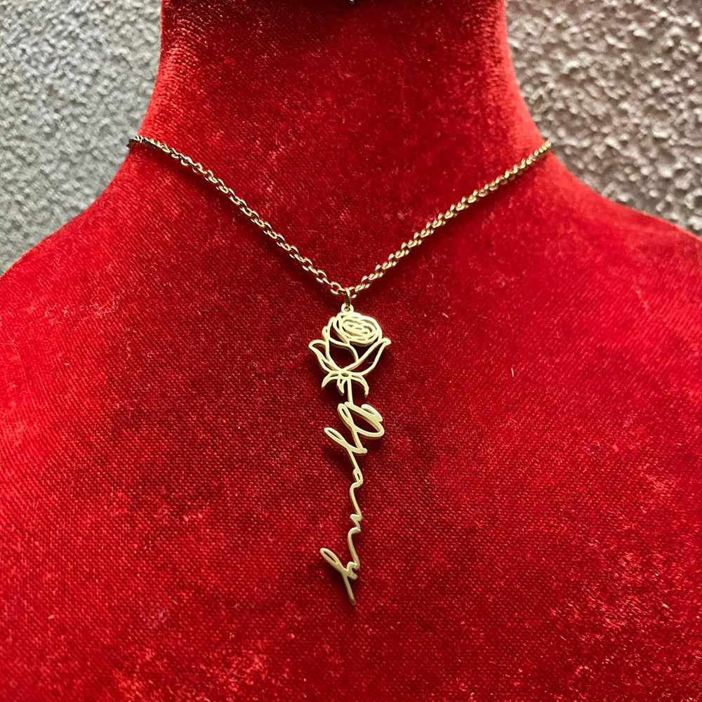 Personalisierte Halskette mit Name und Blume I Namenskette