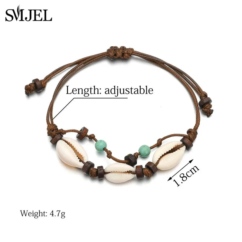 Bohemian Shell Fußkettchen für Frauen - Handgefertigter gewebter natürlicher Muschel-Fußschmuck für den Sommer am Strand