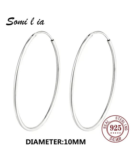 SOMILIA 925 Sterling Silber Große Creolen für Frauen Echte Schmuck Damenmode Feine Ohrringe 10 90mm
