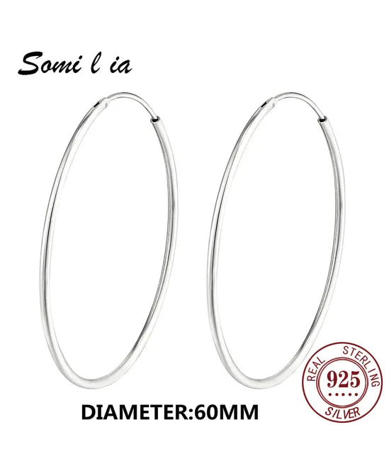 SOMILIA 925 Sterling Silber Große Creolen für Frauen Echte Schmuck Damenmode Feine Ohrringe 10 90mm