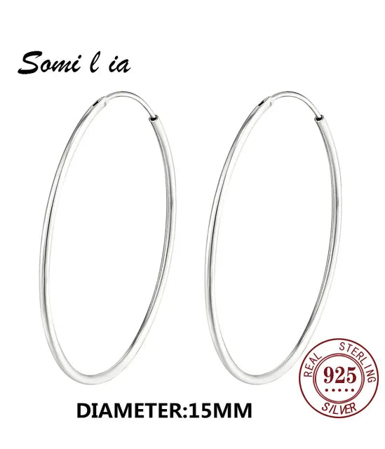 SOMILIA 925 Sterling Silber Große Creolen für Frauen Echte Schmuck Damenmode Feine Ohrringe 10 90mm