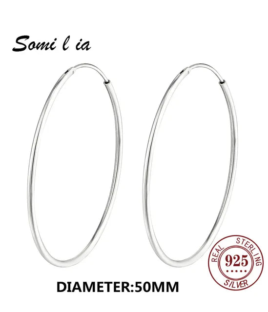 SOMILIA 925 Sterling Silber Große Creolen für Frauen Echte Schmuck Damenmode Feine Ohrringe 10 90mm