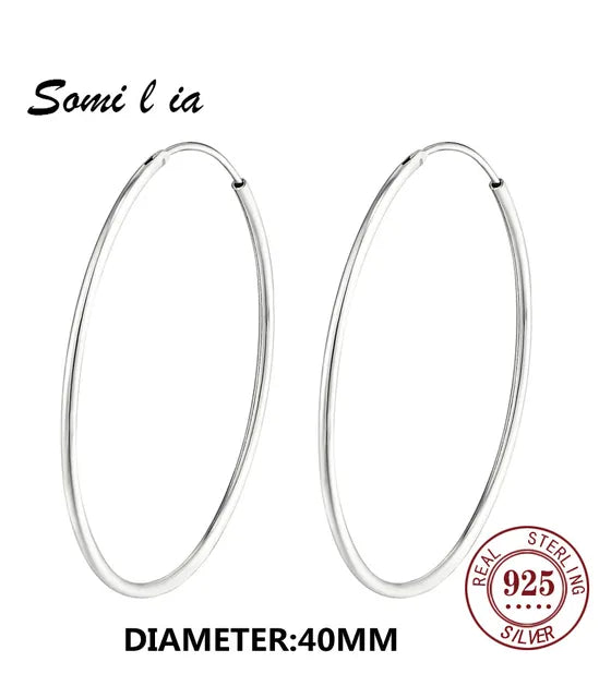 SOMILIA 925 Sterling Silber Große Creolen für Frauen Echte Schmuck Damenmode Feine Ohrringe 10 90mm