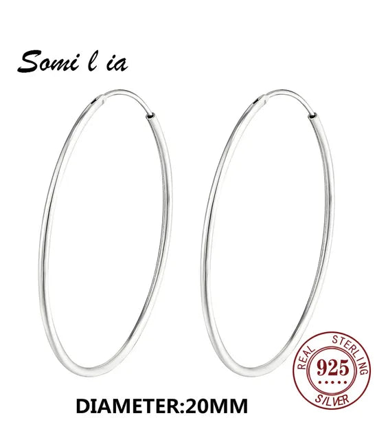 SOMILIA 925 Sterling Silber Große Creolen für Frauen Echte Schmuck Damenmode Feine Ohrringe 10 90mm