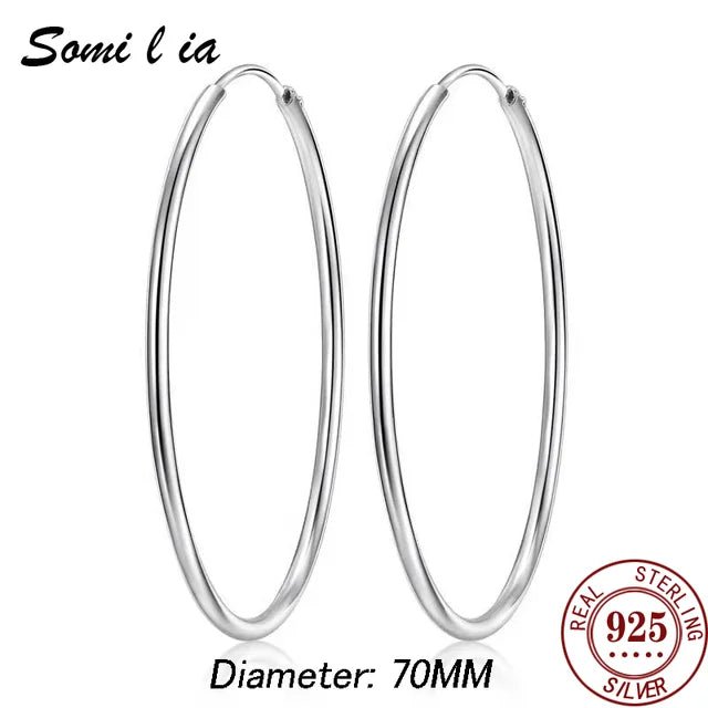 SOMILIA 925 Sterling Silber Große Creolen für Frauen Echte Schmuck Damenmode Feine Ohrringe 10 90mm