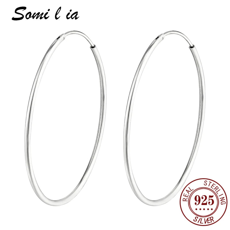 SOMILIA 925 Sterling Silber Große Creolen für Frauen Echte Schmuck Damenmode Feine Ohrringe 10 90mm