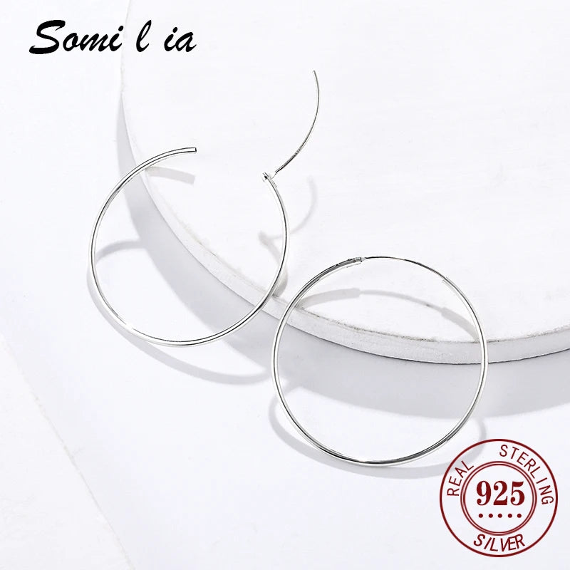 SOMILIA 925 Sterling Silber Große Creolen für Frauen Echte Schmuck Damenmode Feine Ohrringe 10 90mm