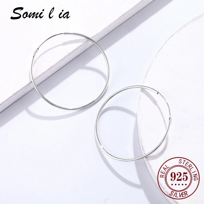 SOMILIA 925 Sterling Silber Große Creolen für Frauen Echte Schmuck Damenmode Feine Ohrringe 10 90mm
