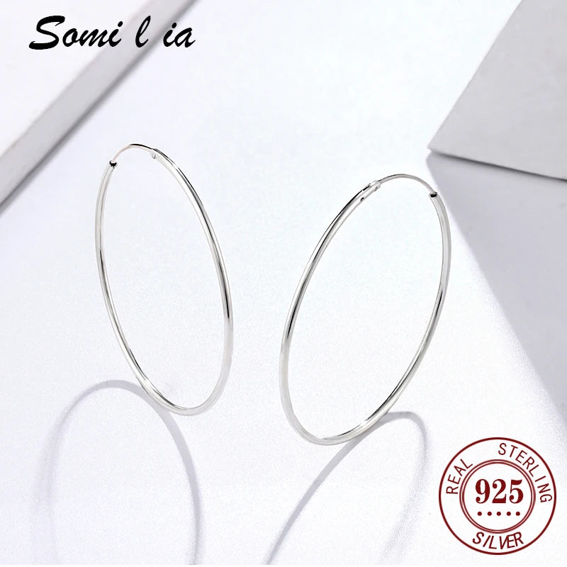 SOMILIA 925 Sterling Silber Große Creolen für Frauen Echte Schmuck Damenmode Feine Ohrringe 10 90mm