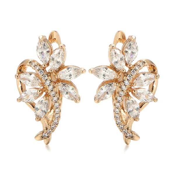 Neuer Trend 585 Roségold Damenohrringe mit natürlichem weißen Pferdeaugen-Zirkon und Mikro-Wachseinlage - Hochzeitsschmuck