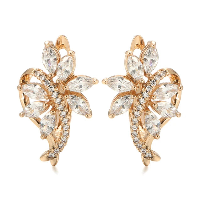 Neuer Trend 585 Roségold Damenohrringe mit natürlichem weißen Pferdeaugen-Zirkon und Mikro-Wachseinlage - Hochzeitsschmuck